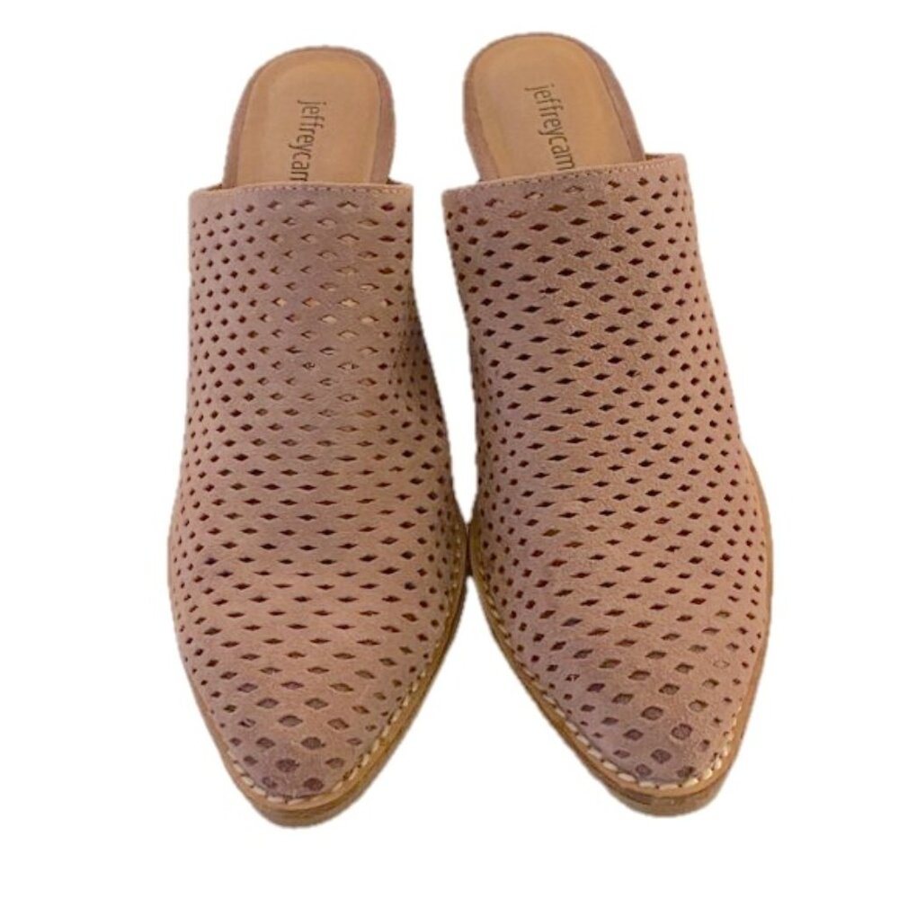 Jeffrey Campbell Favela Nude Suede Mules SlipOn Shoe Western Chunk Heel